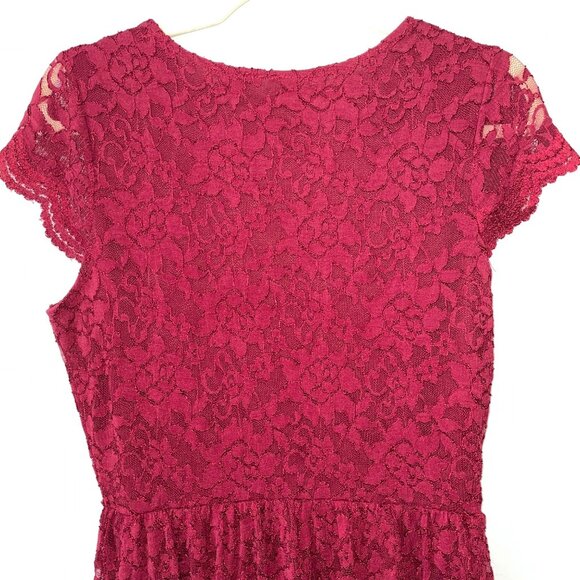 Modcloth Gilli Womens Burgundy Lace V-Neck Short Sleeve Dress Large - Picture 6 of 8